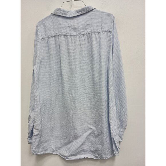 St. Tropez West Womens Shirt Size Large Blue Pinstripes Linen Coastal Resort - Picture 7 of 7